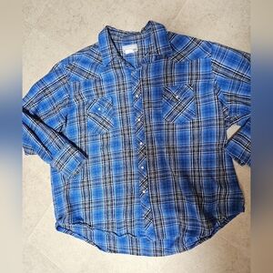 Wrangler Wrancher Men's 3X Pearl Snap Flannel Shirt Blue Plaid Western Cowboy